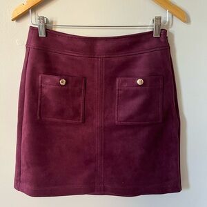Faux Suede Pocket Shift Skirt in Burgundy